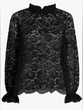 Hill House Millie Black Lace Ruffle-Neck Blouse